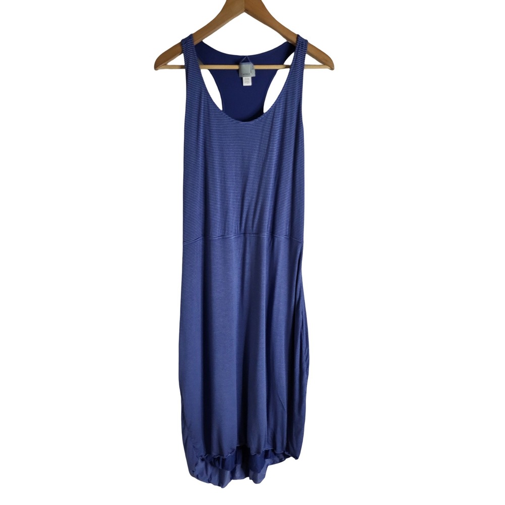 Athleta Blue Striped Racerback Modal Midi Dress XL Sleeveless Nautical Active